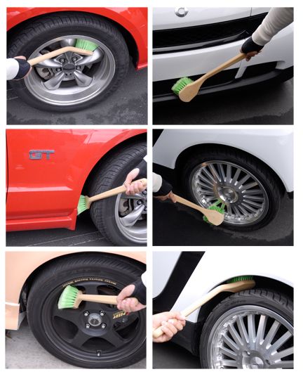 Tire/Wheel Brush- Heavy Cleaning with Gentle Feathered Bristles Short Handle