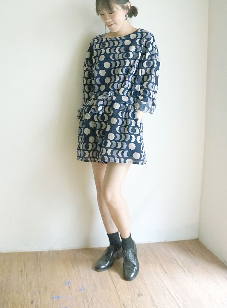 *最後に、(利用可能なヘアバンド)ポケット満月の子犬ドレス/ストラップ取り付け:) - ワンピース - コットン・麻 ブルー