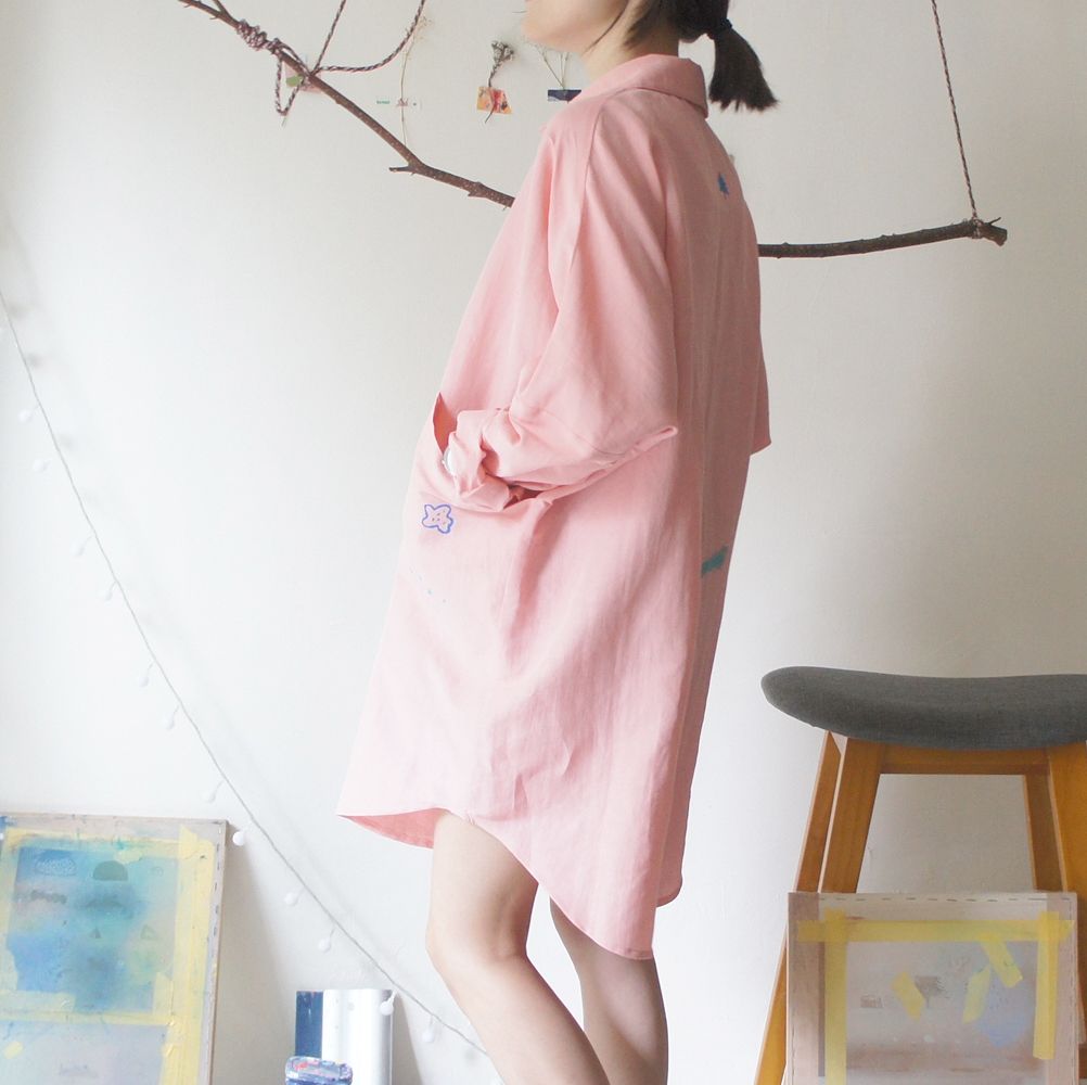 yinke数1シャツ - ロック/子犬ムーン木Fenfenの色は、大きなポケットのシャツをバックル - シャツ・ブラウス - その他の素材 ピンク