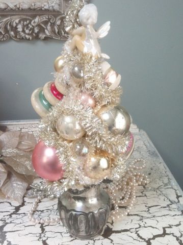 Shabby Vintage Angels on Pink and Silver Vintage Ornaments Bottle Brush ...