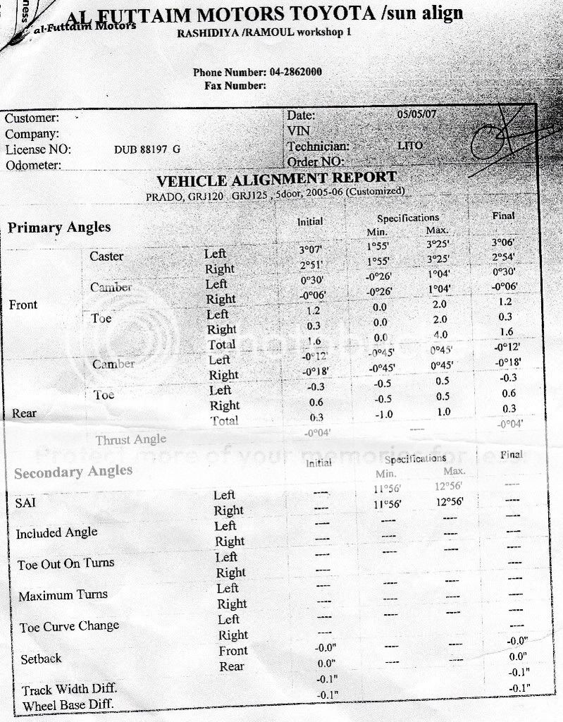 Readings From An Alignment Job PradoPoint Toyota Prado 4x4