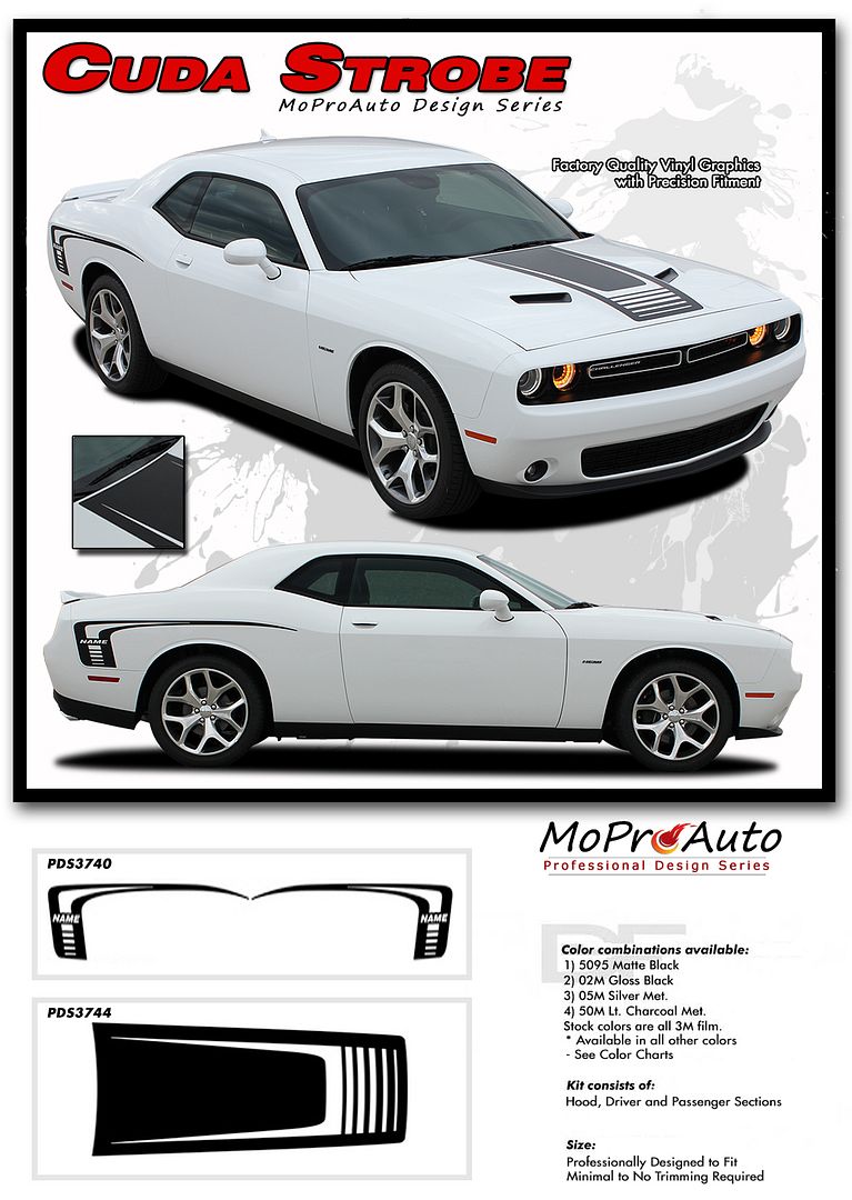 Details About 2008 2019 Dodge Challenger R T Se Sxt Cuda Strobe Hood Sides 3m Stripe Decals