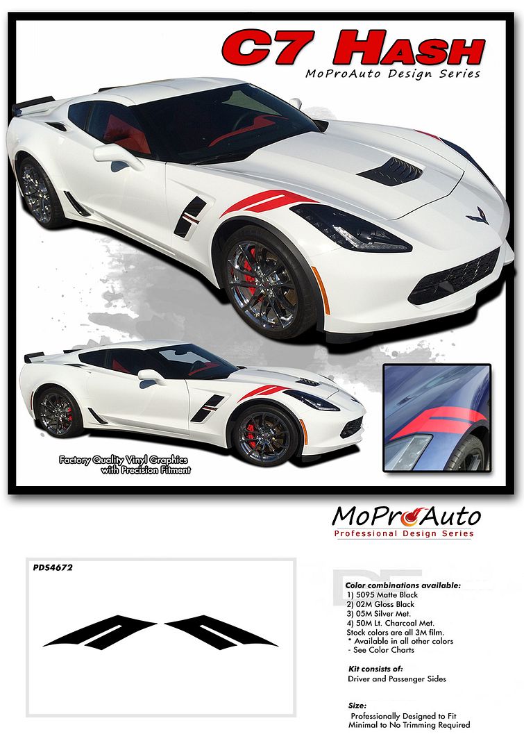 Chevy CORVETTE C7 Hood Vinyl Graphics, Stripes and Decals Set