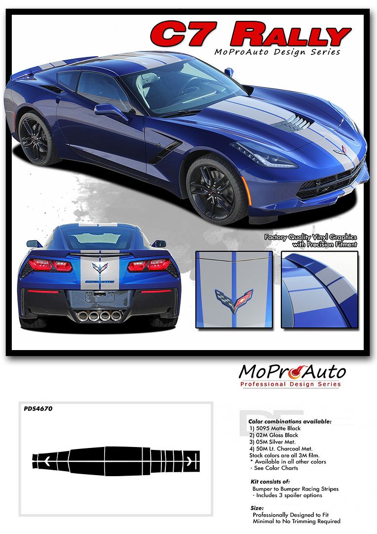 Chevy CORVETTE C7 Hood Vinyl Graphics, Stripes and Decals Set