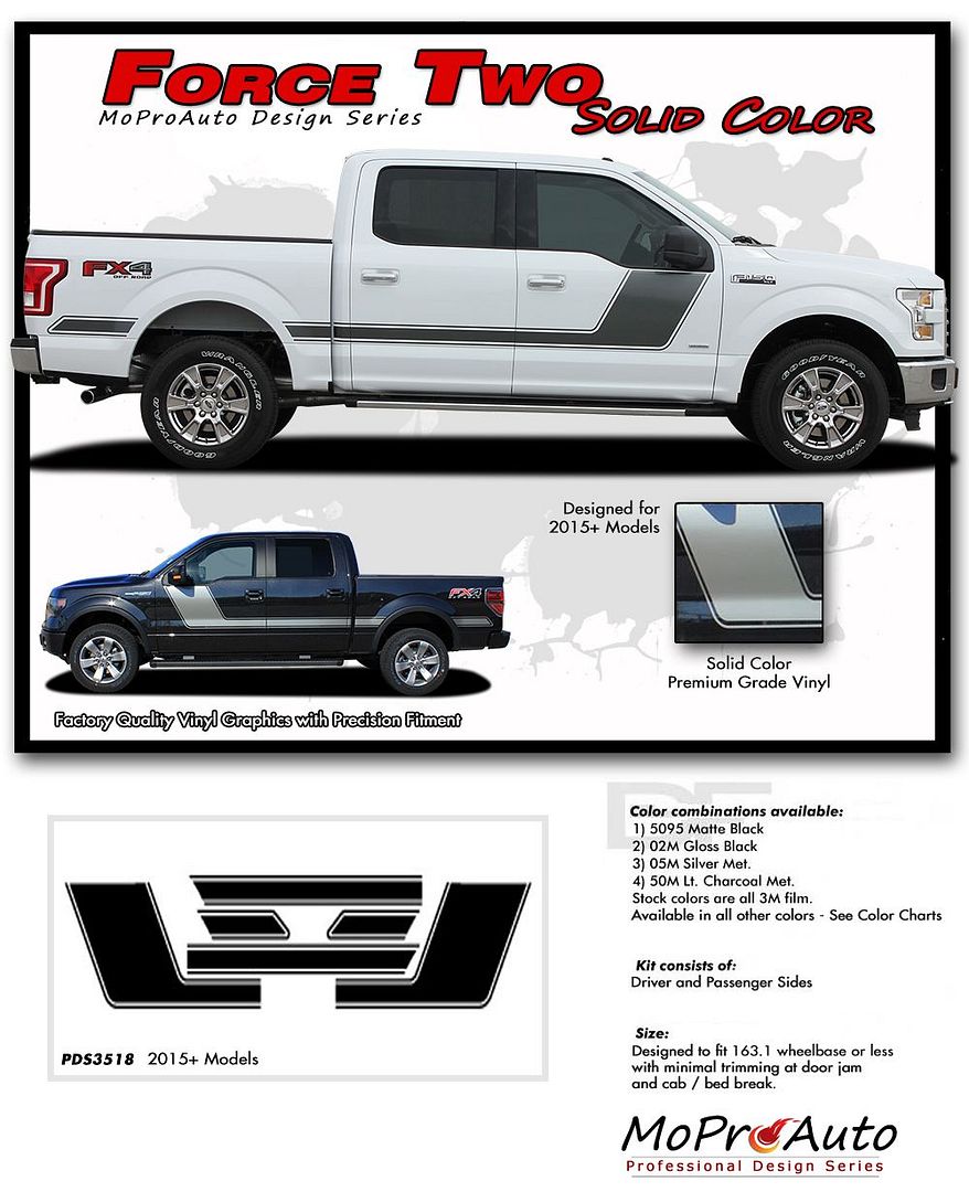ford 2 door pickup truck on 2015 2020 Ford F 150 Pickup Force 2 Solid Stripe Vinyl Graphics 3m Pro Decals Ebay