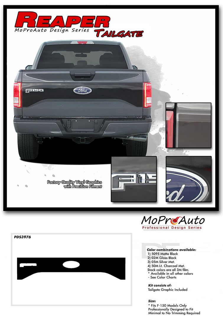 2015-2019 Ford F-150 Reaper Blackout Tailgate Decals Stripes 3M Vinyl Graphics