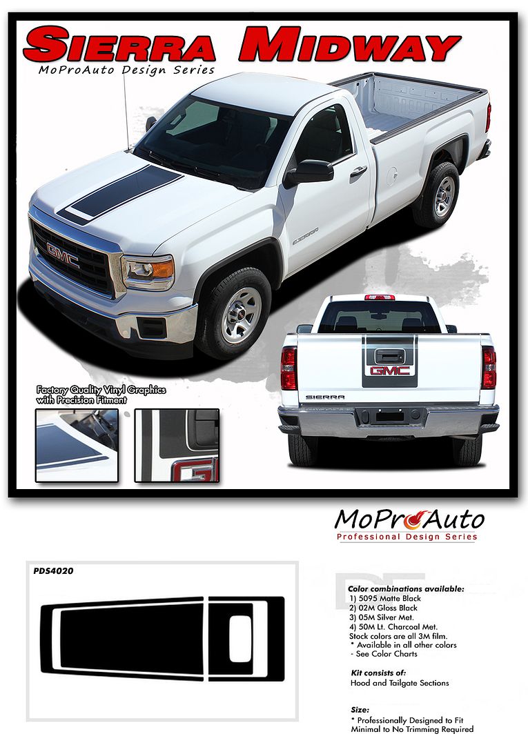2014 2017 2018 Gmc Sierra Stripes Center Hood Midway Vinyl