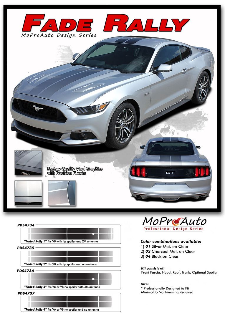 Fade Fading Fader Ford Mustang Racing Hood Rocker Stripse  MoProAuto Pro Design Series Vinyl Graphics, Stripes and Decals Kit