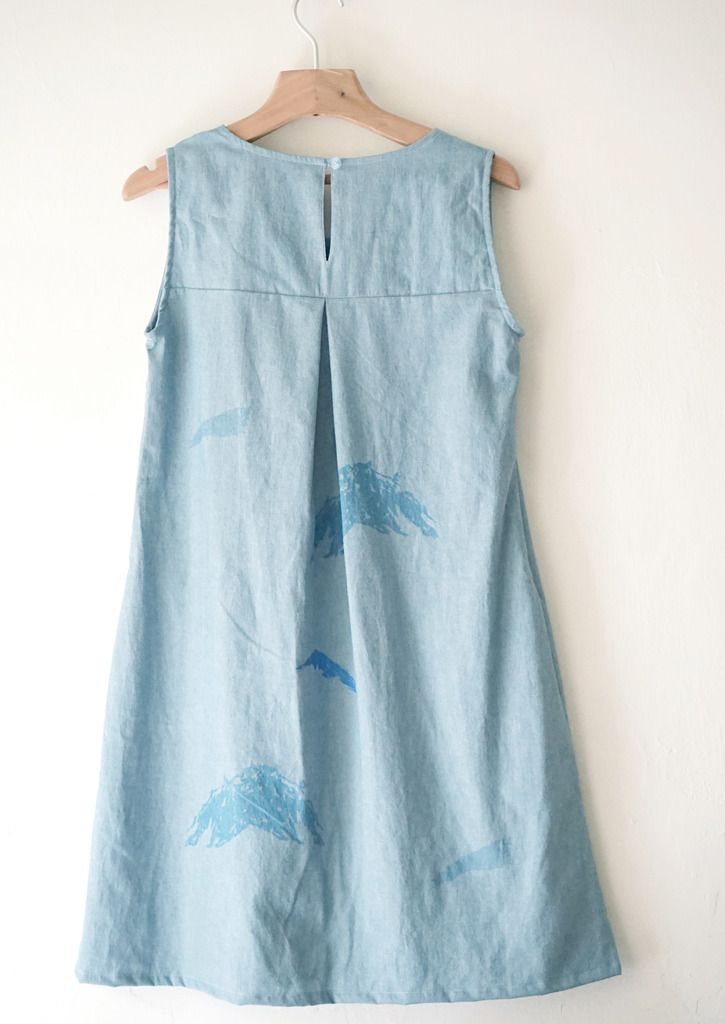 Light cowboy transparent blue mountain edge comfortable pocket vest dress (with strap) - One Piece Dresses - Cotton & Hemp Blue
