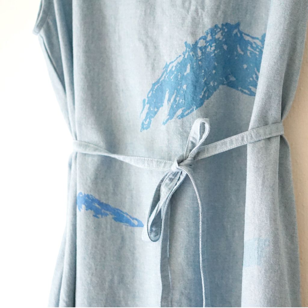 Light cowboy transparent blue mountain edge comfortable pocket vest dress (with strap) - One Piece Dresses - Cotton & Hemp Blue