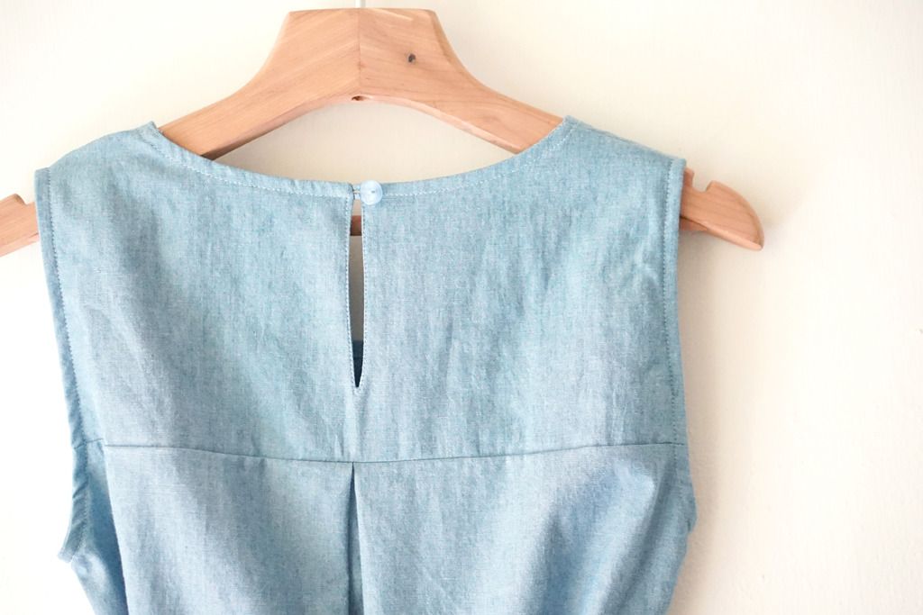Light cowboy transparent blue mountain edge comfortable pocket vest dress (with strap) - One Piece Dresses - Cotton & Hemp Blue