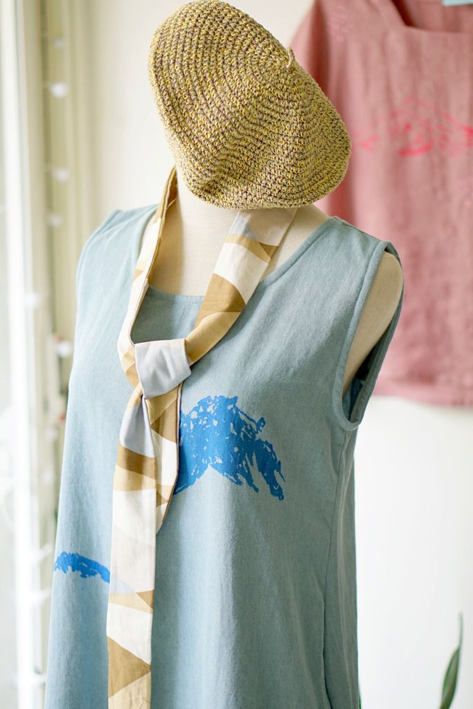 Light cowboy transparent blue mountain edge comfortable pocket vest dress (with strap) - One Piece Dresses - Cotton & Hemp Blue